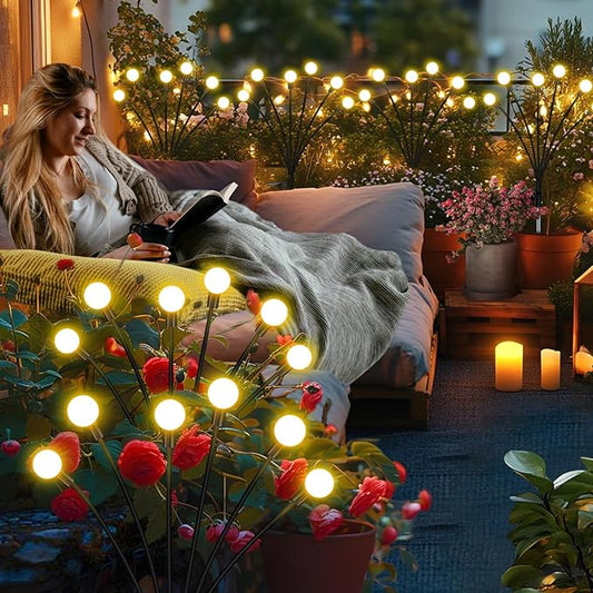 ZFNN Solar Firefly Lights 16 LED Swaying Outdoor Waterproof Decorative Lights for Yard Patio Pathway Lawn Decorations (2 Pack, 8 Heads)