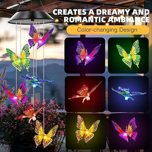 Butterfly Solar Wind Chimes, Butterfly Wind Chimes for Outside,Best Gifts for Mom Grandma Women Wife Aunt Sister, Unique Mobile Wind Chime, Garden Yard Decor