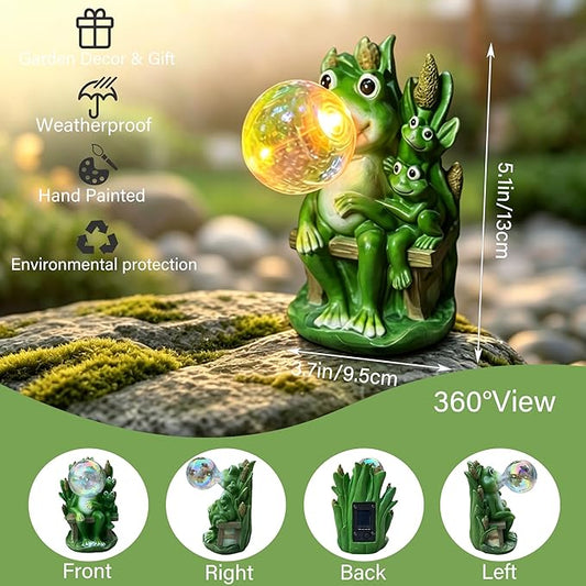 Solar Frog Blowing Bubble Garden Statue Light - Outdoor Waterproof Resin Figurine with Auto LED Glow for Patio & Yard Decor