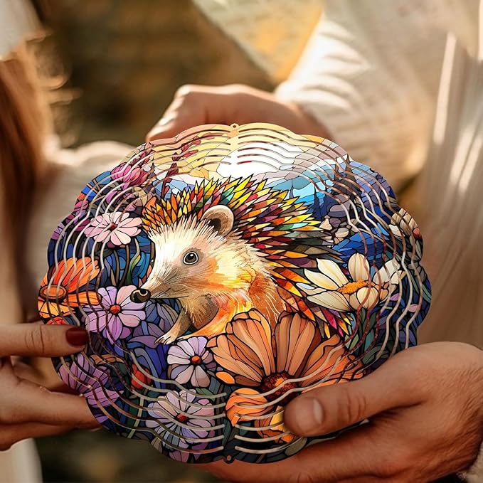 Hedgehog Wind Spinner, Hedgehog Stained Glass Wind Spinner, Wind Sculpture Hedgehog Wind Spinners for Garden Patio Yard Decor