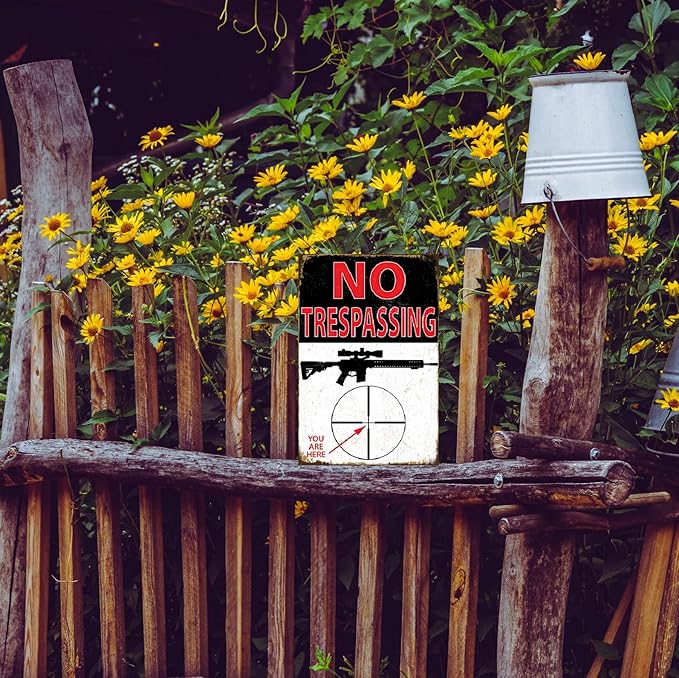 Funny No Trespassing Sign, Metal Warning Tin Signs, You are a Target, Yard Sign Garage Farm Garden Wall Decor Sign Plaque Outdoor for Home Fence 8 X 12 Inches