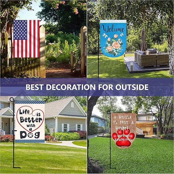 YEAHOME 2PC Garden Flag Holder Stand, Weather-Proof Yard Flag Pole Black Metal Powder-Coated Flagpole with Tiger Clip and Rubber Stopper for Garden Flags Outdoor Decorations