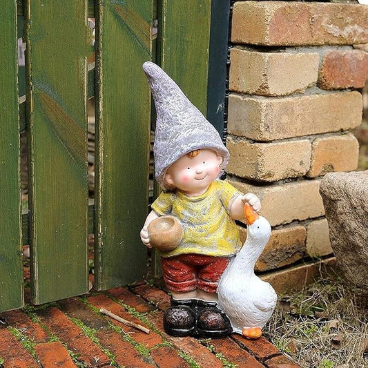 Garden Ornaments Decor Statue Outdoor,Abstract Unique Statue Sculpture Creative Outdoor Garden Courtyard Statue Decoration Ornament,Courtyard Garden Balcony Boy Feeding Goose Statue Feeding