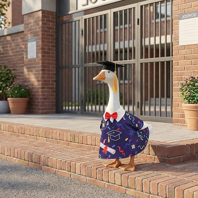 Graduation Lawn Goose Outfit, Blue Academic Graduation Gown and Mortarboard Cap Fits 23 Inch Yard Porch Goose for Yard Garden Outdoor Statue
