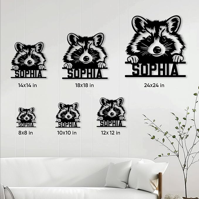 Personalized Raccoon Metal Sign, Raccoon Hanging Sign Outdoor Porch Welcome, Custom Name Wall Fence Yard Patio Home Office Decor Gifts Birthday