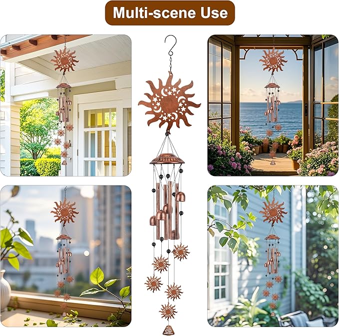 Sun Wind Chimes for Outdoor,Cat Gifts for Women/Men/Sympathy Gift/Memorial/Festival Birthday Gifts Metal windchimes Outside/Indoors,Patio,Garden,Yard Decor,Home,Porch Decoration