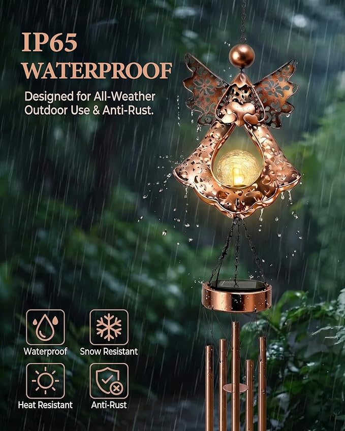Solar Angel Wind Chimes for Outside: Melodious Mother's Day Birthday Gifts for Mom Women Grandma Her Wife - Weatherproof Metal Outdoor Decor Easy Hanging for Garden Patio Tree Window Memorial