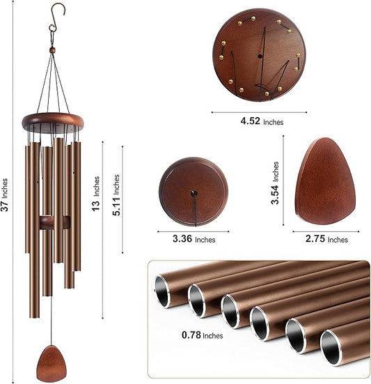 Bursvik Large Aluminium Wind Chimes 37 Inches to Create a Zen Atmosphere Suitable for Outdoor, Garden, Patio Decoration. Classic Wind Chimes with Wind Catcher Suitable as A Gift for Unisex(Coffee)