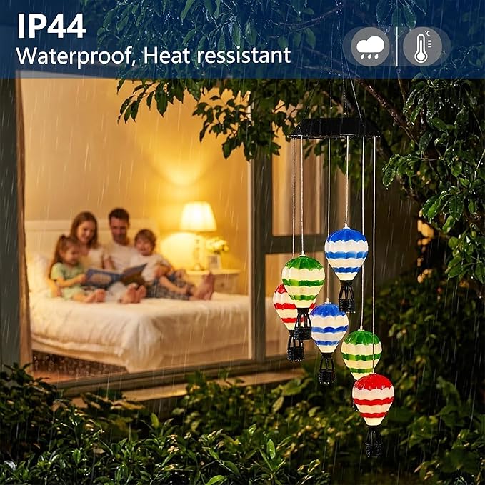 Hot Air Balloon Solar Lantern Waterproof,Solar-Powered Wind Chimes for Garden,Hot Air Balloon Solars Lights Outdoor,Hanging Camping Light Colorful Changing for Patio,Backyard,Lawn,Porch,Garden