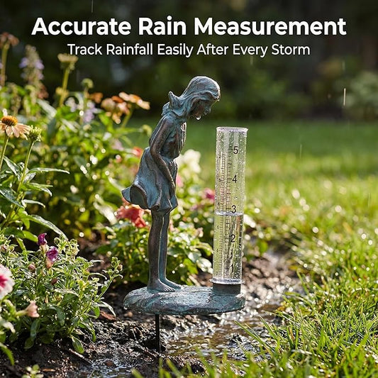 Topadorn Rain Gauge Garden Stake Outdoor Glass Cute Professional Raingauge for Lawn Yard Patio Lady Angel Decor 2oz, 3.5" W x 3" D x 11.5" H