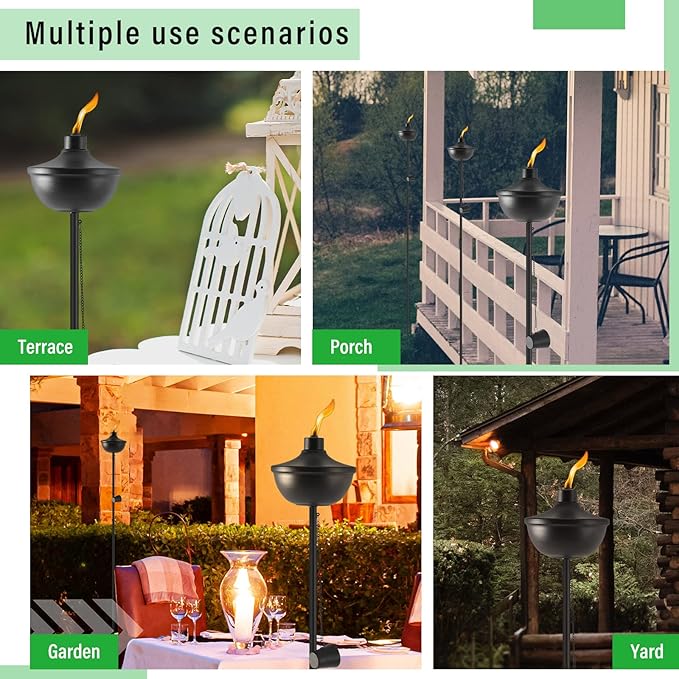 ZSZMFH Home Garden Torch Set of 6, Large Capacity 23.5oz Outdoor Metal Torch Garden Dรฉcor,55-Inch Upgraded Citronella Torches with 3-Prong Grounded Stake, Table Top Torches for Party Patio Pathway