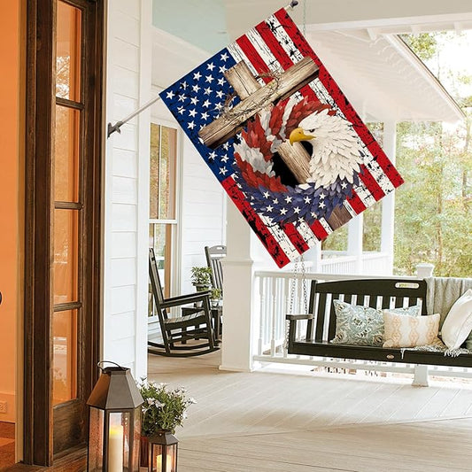 AVOIN colorlife Patriotic Stars and Stripes Eagle Wreath House Flag 28x40 Inch Double Sided Outside, USA 4th of July Memorial Day Independence Day Watercolor Yard Outdoor Decoration