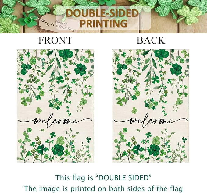 Baccessor St Patrick's Day Welcome House Flag 28 x 40 Inch Vertical Double Sided Green Shamrock Clover Lucky Large Yard Burlap Spring Rustic Happy Saint Patty's Day Irish Outdoor Decoration
