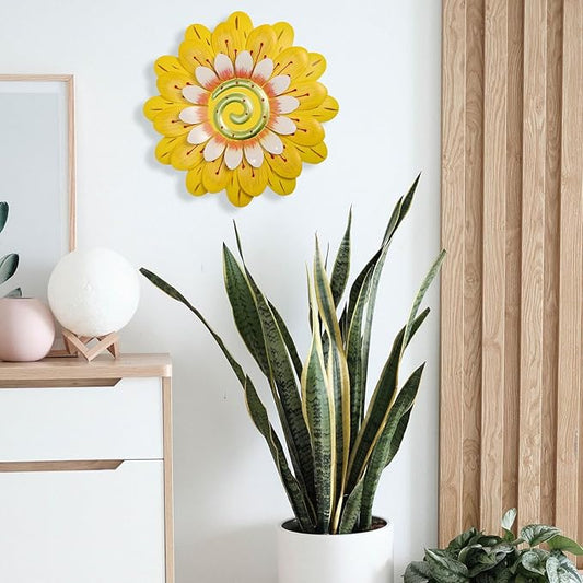 AHYS Metal Flowers Wall Decor Indoor Outdoor Metal Wall Art for Home Farmhouse Living Room Bedroom Bathroom Garden Decorations - Yellow