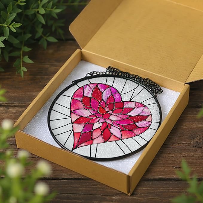 Stained Glass Window Hanging - 8 Inch Valentine Sun Catcher, Suncatcher Window Decor | Anniversary, Birthday, Christmas, Mother's Day, Valentineโs Day Gifts for Couple, Lover, Mom, Wife, Girlfriend