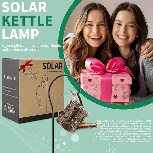 Solar Watering Can Lights Outdoor,Metal Hanging Garden Decor, Waterproof Solar Powered Lights for Patio, Lawn, Yard,Cute Outdoor Decoration for Mom, Grandma, Lady,Perfect Birthday Gift
