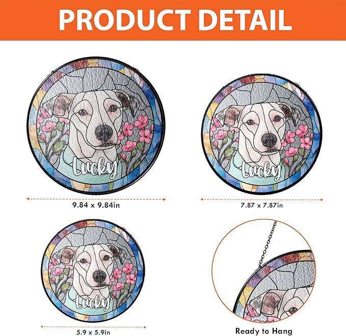 NAZENTI Personalized Pet Ornament Remembrance, Pet Stained Glass Suncatcher, Gifts for Fur Lovers, Custom Name Dog Photo Memorial Ornament Window Hanging, Home Decor, Gift for Loss of Pet Dog Cat