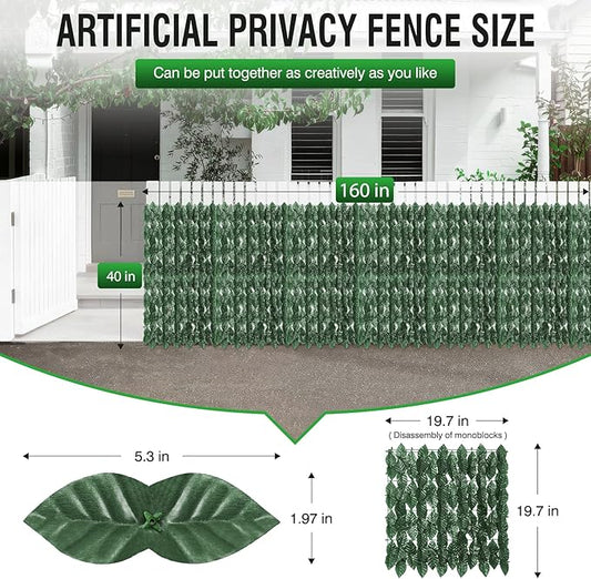 GEIGUIWA160x40inch Artificial Ivy Privacy Fence Wall Screen - Faux Greenery Backdrop Ivy Vine Leaf Hedges Fence Panels for Patio, Balcony, Garden, Backyard Indoor Outdoor Decor