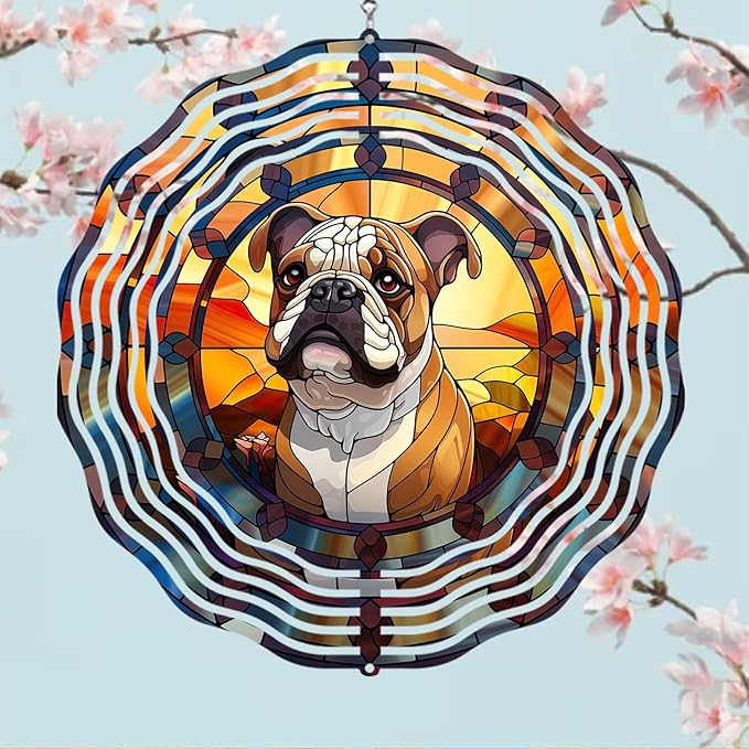Bulldog Dog Wind Spinners Outdoor Dog Memorial Gifts, 3D Metal Kinetic Hanging Garden Wind Spinner, Spinner Decor, Wind Sculptures for Outdoor & Indoor, Window, Yard Decor (Bulldog 1)