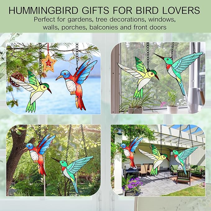 3 Pieces Hummingbird Stained Glass Gift Window Hanging Ornament Suncatcher Window Decoration for Women Mom Bird Lovers Valentines Mother's Day Christmas