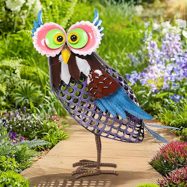MUMTOP Solar Lanterns Outdoor Waterproof - Colorful Metal Owl Solar Lights Decorative, Hollow Out Owl Light Tabletop Lantern Lamp Ornaments for Yard Patio Garden Outside Decorations