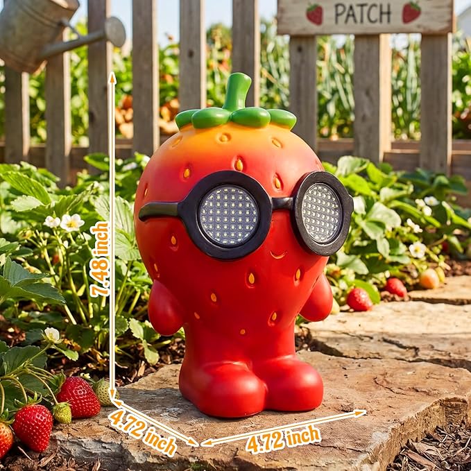 Solar Garden Statue,Cute Outdoor Statue with LED Light, Outdoor Decor for Patio,Balcony,Yard,Lawn Ornament,Birthday Gifts for Mom Grandma (Strawberry)