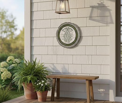 Magnolia Garden 10-Inch an Irish Blessing Decorative Stepping Stone – Weather-Resistant Resin Garden Walkway Tile – Celtic Knot & Shamrock Design Outdoor Accent