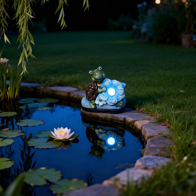 WYQF501 Solar Turtle Shoe Garden Statue with LED Light, Waterproof Outdoor Decor for Patio, Lawn, Terrace, Ideal Housewarming, Birthday and Mothers Day Gift