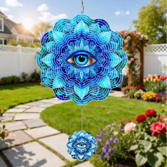 Wind Spinners Outdoor Eye, 12 inch Laser Cut Metal Art Geometric Pattern Wind Spinners Craft Decor Birthday Gifts for Women and Mom - Hanging Kinetic for Yard, Garden, Patio, Outdoor