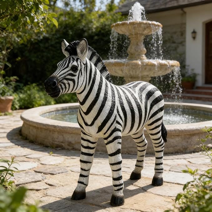 18.31" H x 19.49" L Zebra Statue for Garden, Outdoor Sculpture, Animal Decor for Yard Porch Entryway Patio Living Room (Large, Zebra)