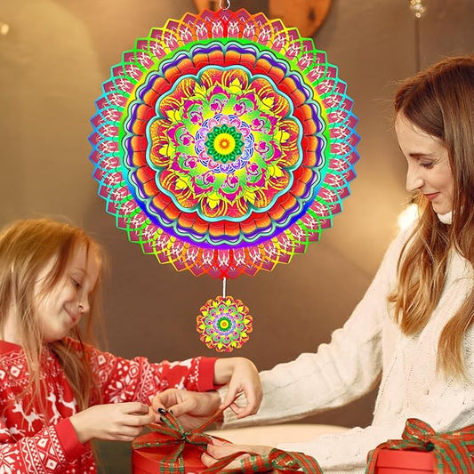 Mandala Wind Spinner for Yard and Garden, 12 Inch Wind Spinner, Outdoor Mandala Gifts, Gifts for Ladies, Mothers, Wives, Men, Fathers, Garden, Decorations Metal Hanging Patio Art Wind Sculpture