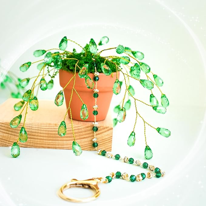 Sun Catchers Indoor Window, Beaded Plant Kit Gifts for Plant Lovers Beaded Succulent Plants Green Waterdrop Beads Suncatchers for Windows Hanging with Chain Home Garden Décor Car Hanging Ornament