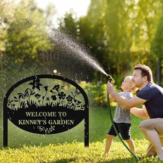 Personalized Metal Garden Signs with Stake, Custom Garden Signs for Outside Waterproof, Customized Name Sign Yard Lawn Gardens Decor Gardening Gifts for Moms Grandmas Gardeners