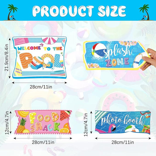 Jetec 20 Pieces Pool Party Sign Splash Party Decorations Hawaiian Luau Yard Signs Tropical Summer Birthday Supplies Photo Props Backdrop Decoration Splish Splash Birthday Cutouts Beach Decor