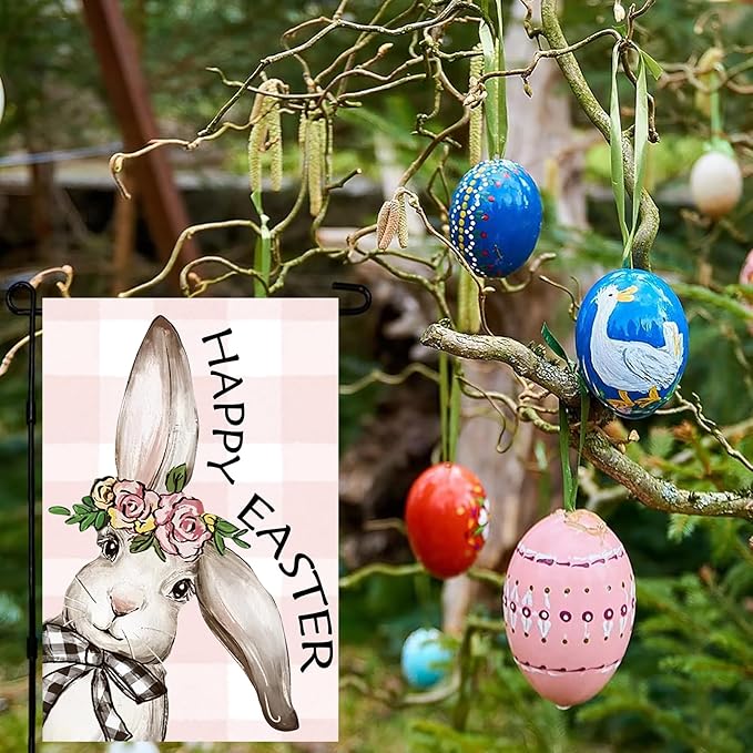 Happy Easter Garden Flags 12x18 Inch Vertical Double Sided Outside, Easter Bunny Rabbit Yard Flag Decor, Spring Summer Holiday Outdoor Seasonal Decorations for Home