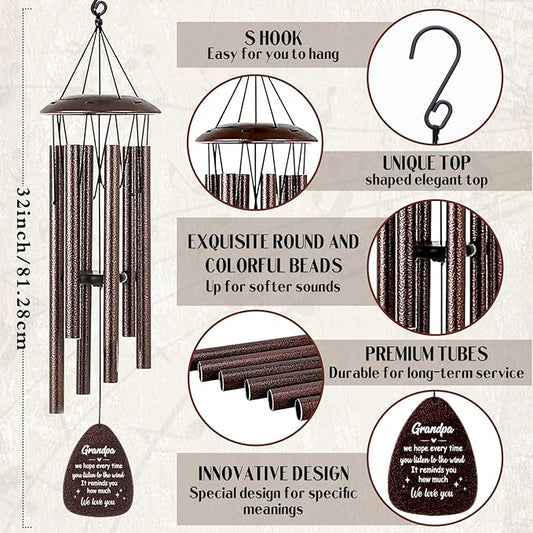 Grandpa Gifts Wind Chimes - Metal Windchimes with Card Indoor Outdoor Garden Patio Yard Hanging Decor Appreciation Grandparents Day Retirement Birthday Gift for Grandfather from Grandkids