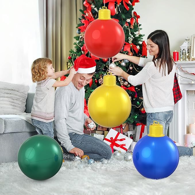 4 Pcs 16 Inch Large Inflatable Christmas Ornaments Balls for Outdoor Decoration, Big Inflatable Christmas Decoration Balls for Yards, Lawns, Porches, Gardens, Front Doors or Windows Decor