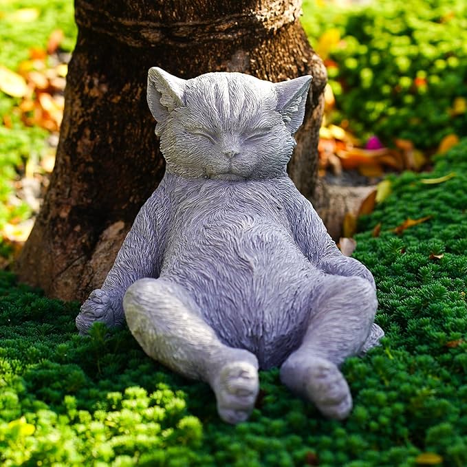 Cat Memorial Stone Garden Statue, Cats Outdoor Statue Gifts for Loss of Cat Sympathy, Grave Markers for Garden Outdoor Statue Decor, 9.8” L Sleeping Tabby Figurine, Patio & Yard Accent Decoration