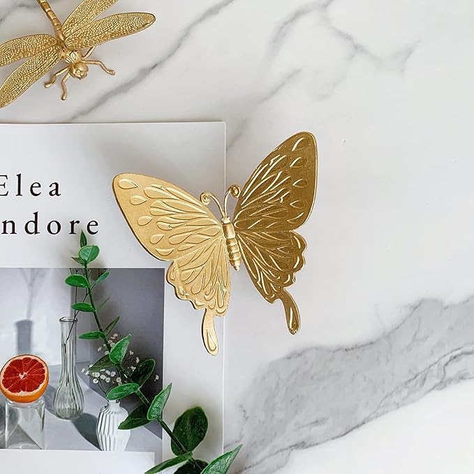 Gold Butterfly Sculpture - Solid Metal Insect Ornament - Mini Butterfly Figurine for Home, Office, Garden & Desktop Decor