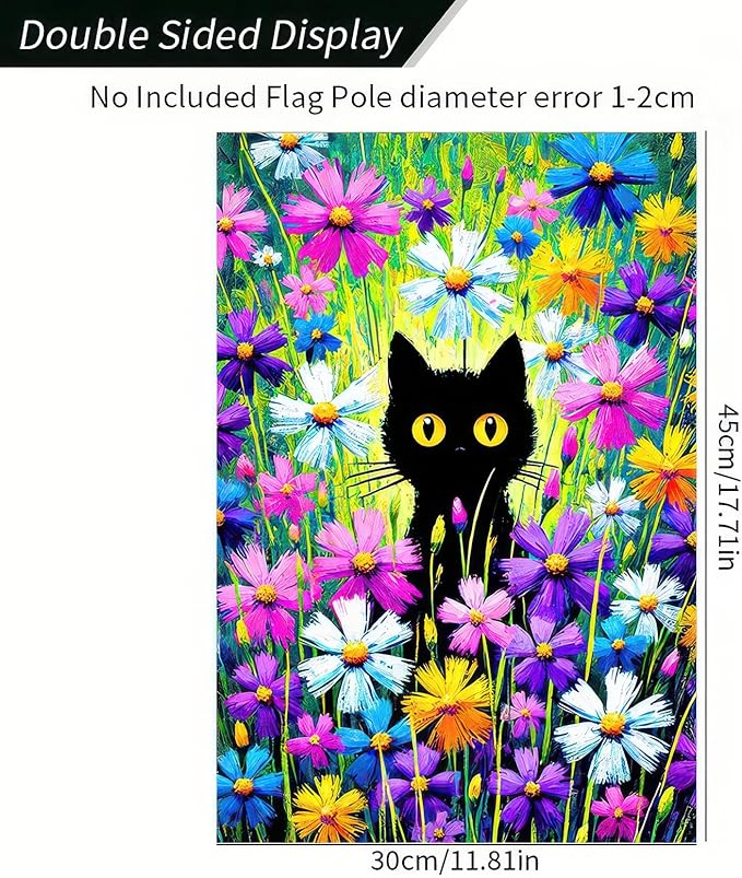 BlissYard Welcome Spring Summer Garden Flag Spring Black Cat Garden Flag 12x18 Double Sided Kitty Yard Lawn Daisy Pansy Flower Floral Outside Decoration Seasonal Farmhouse Outdoor Small Porch Decor
