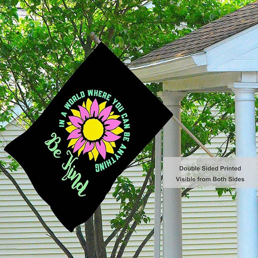 Mugod Be Kind Sunflower House Flag 28x40 Inch, Inspirational Kindness Floral Quote Design, Double Sided Burlap Yard Flag, Farmhouse Outdoor Porch Garden Decor