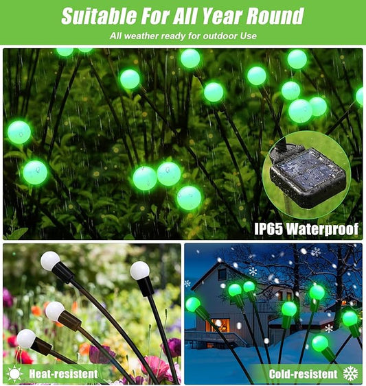ZFNN Solar Firefly Light, Christmas Lights for Outside Decorations, 4 Pack 24 LED Green Solar Garden Lights, Outdoor Waterproof Garden Decor for Yard Patio Pathway Lawn Christmas
