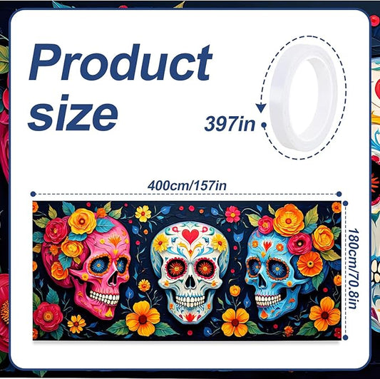 13x6 ft Sugar Skull and Marigolds Garage Door Banner - Mexican Day of the Dead Floral Skull Backdrop, Hanging Garage Decor - for Halloween Dia de los Muertos Party, Cultural Wall Art