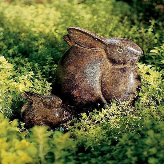 Moon Bunny Garden Statue Small Garden Patio Yard Doorstop Decorative Sculpture cast Aluminum with Antique Bronze Finish Collectible Bunny Figurines Decorations Outdoor