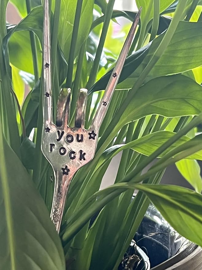 YOU ROCK Flower Pot Marker, Plant sign, recycled Fork