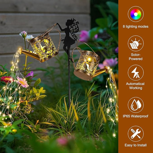 LOVERUIS Solar Watering Can Light - Solar Garden Light with 8 Color Changing Modes, IP65 Waterproof, Perfect Garden Decor for Outside, Patio, Wedding & Lawn Gift for Women, Mom, Grandma