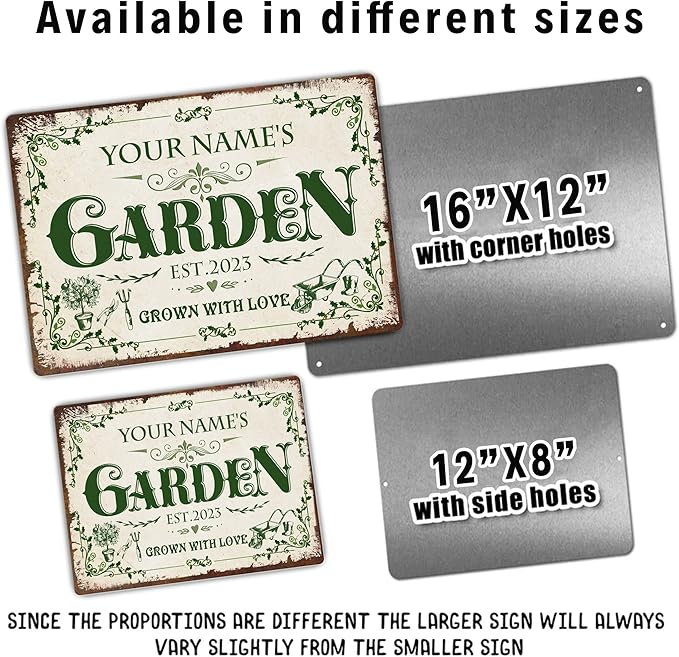 Personalized Metal Signs with Name Made in USA Custom Vintage Garden Sign Waterproof Vintage Decorative Metal Print for Wall Decor Customized Home Garden Ideas Gifts Artwork Prints for Yard Ourdoor