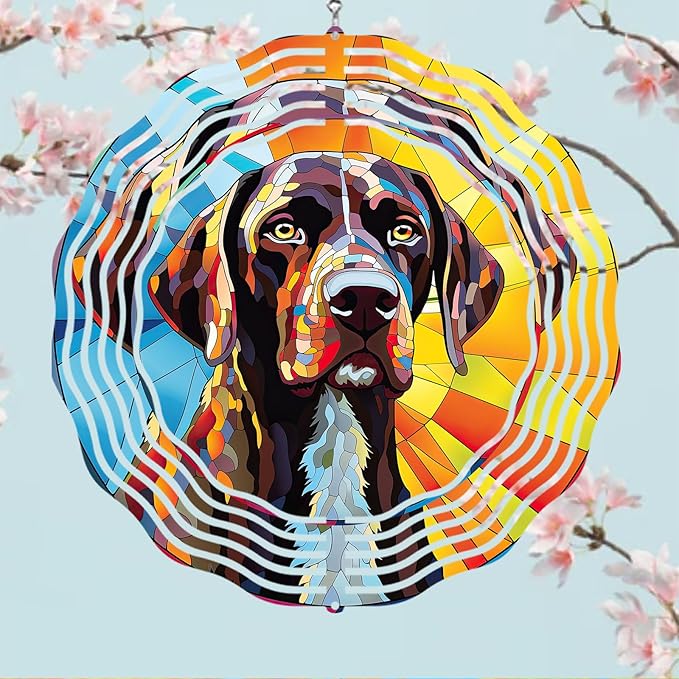 German Shorthaired Pointer Dog Wind Spinners Outdoor Dog Memorial Gifts, 3D Metal Kinetic Hanging Garden Wind Spinner, Spinner Decor, Wind Sculptures for Outdoor & Indoor, Window, Yard Decor (GSP 2)