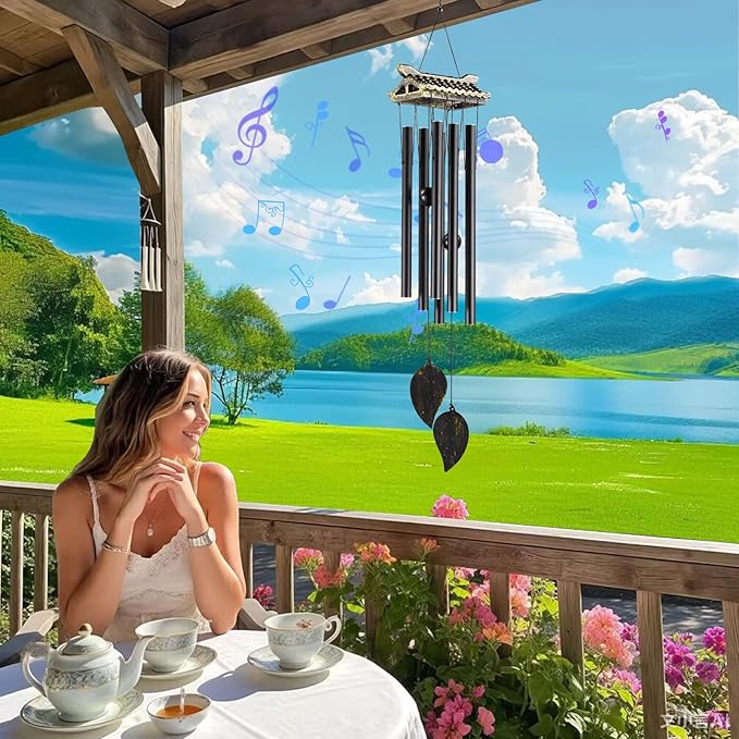 Carefree Fish Wind Chime Use Musical Wind Bell Tubes 31Inch Asian Style Family Love Garden Decor Japanese Cherry Blossom (Patent No.: US D1,104,819 S)