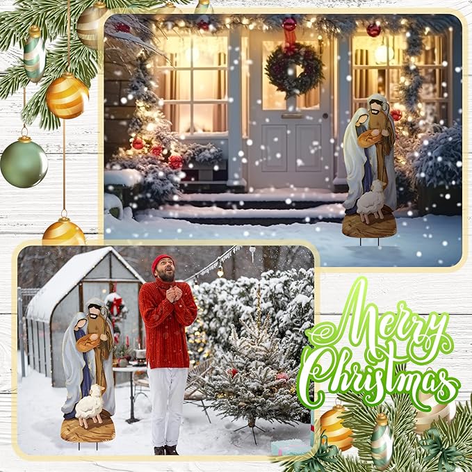 Reallnaive Metal Christmas Outdoor Nativity Scene for Yard with Stake 30 Inch Large Christmas Nativity Set with Baby Jesus Mary and Joseph Outside Waterproof Religious Yard Lawn Signs for Garden Lawns